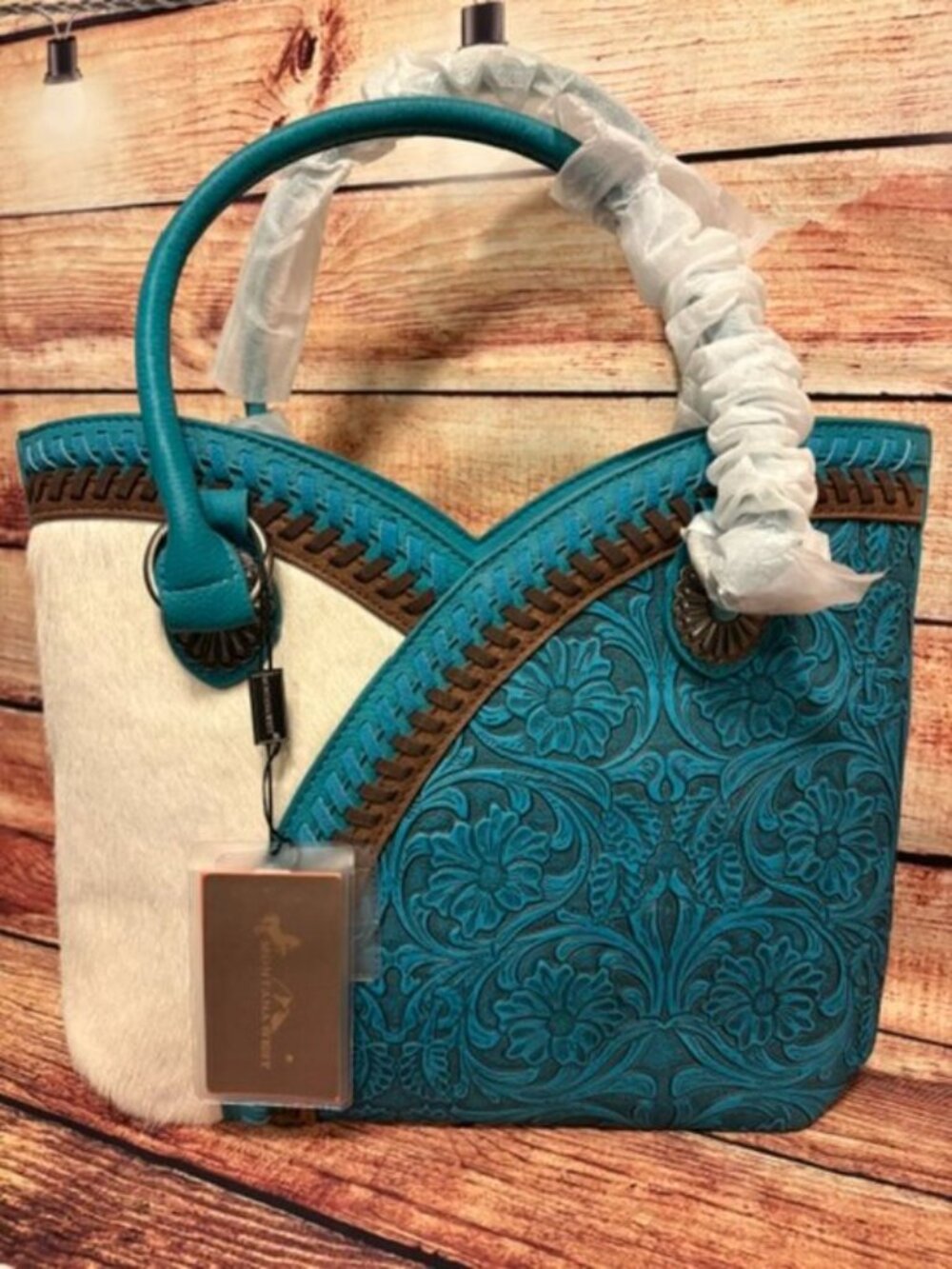 Montana West Tooled & Cowhide Whipstitch Tote Bag- NWT